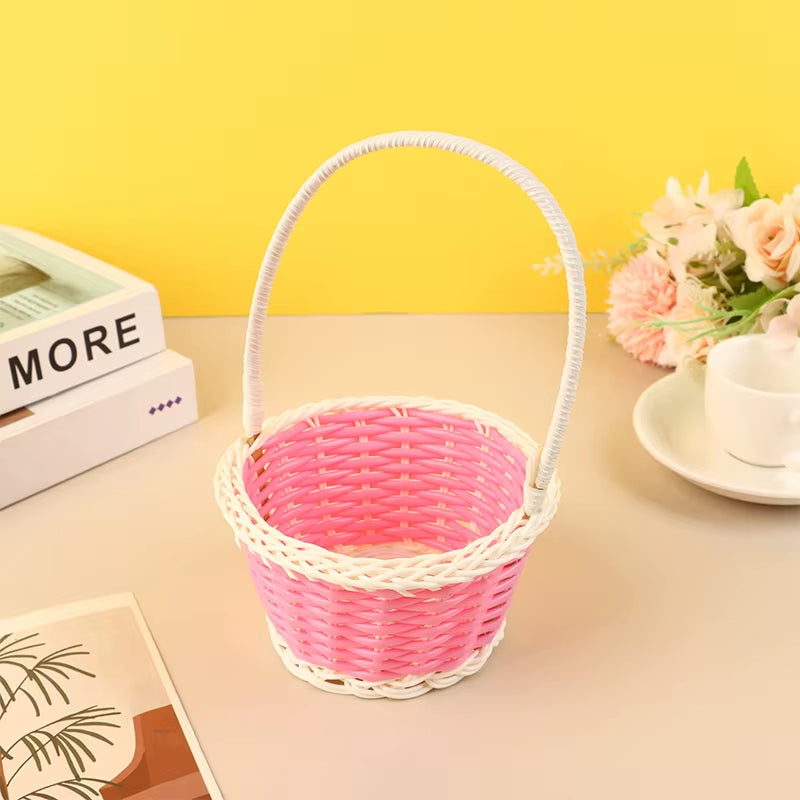 Plastic Rattan Woven Blue Easter Egg Basket round Storage Basket Home Gift Basket