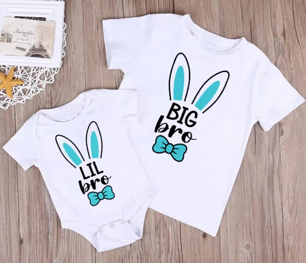 Little Sister Big Brother Bunny Print Shirt Easter Boys Girls T-Shirt Sibling Matching Outfit Kids Tops Tee Baby Bodysuit 1 Pcs