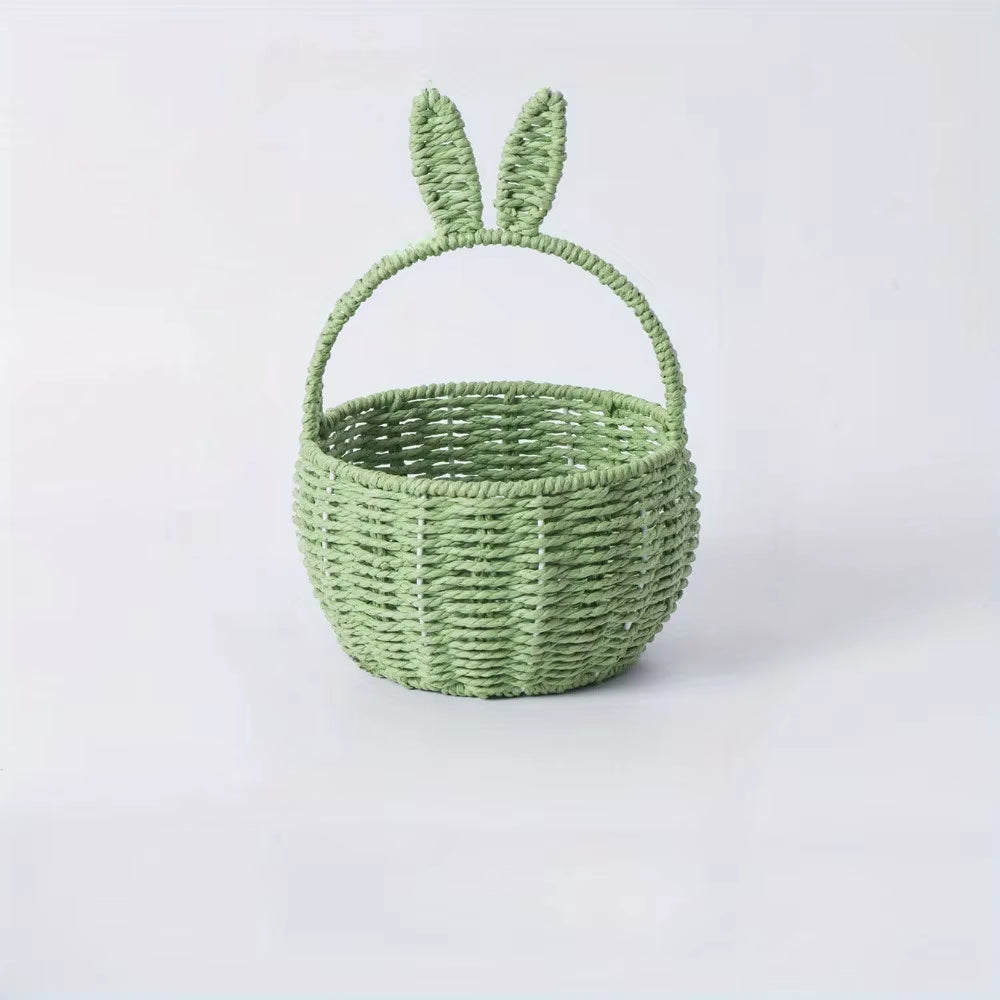 1 Piece of Paper Rope Woven Rabbit Ear Flower Basket Flower Shop Flower Arrangement Basket Souvenir Home Picnic Fruit Hand-Held