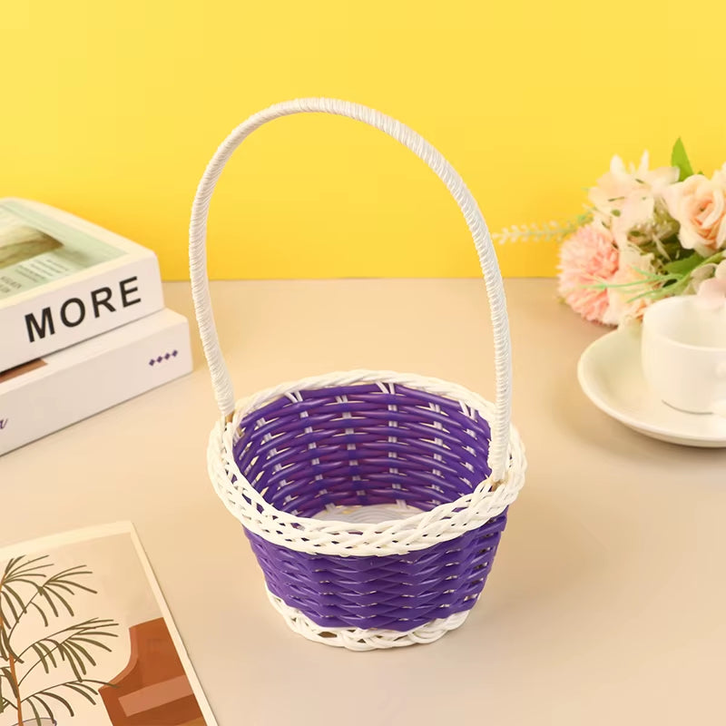 Plastic Rattan Woven Blue Easter Egg Basket round Storage Basket Home Gift Basket