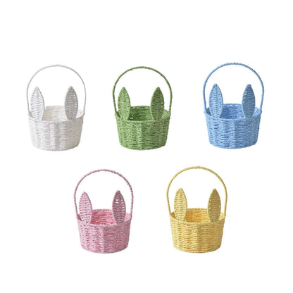 Easter Bunny Basket Woven Flower Basket Easter Decoration with Handle, Flower