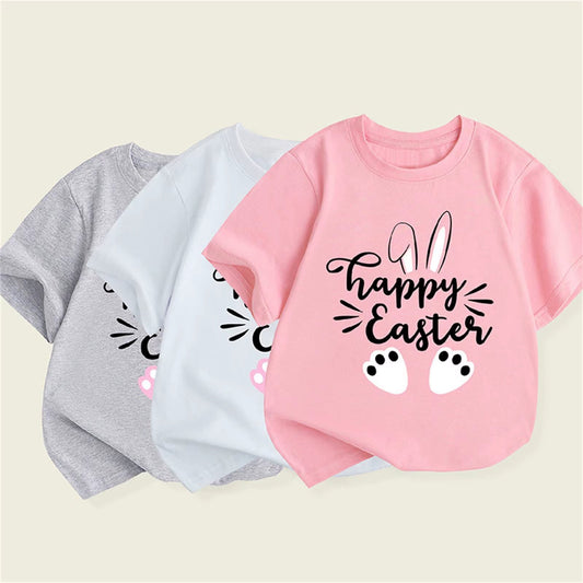 Eggcellent Kids 'Happy Easter' T-Shirt - White/Grey/Pink - Ages 0-6