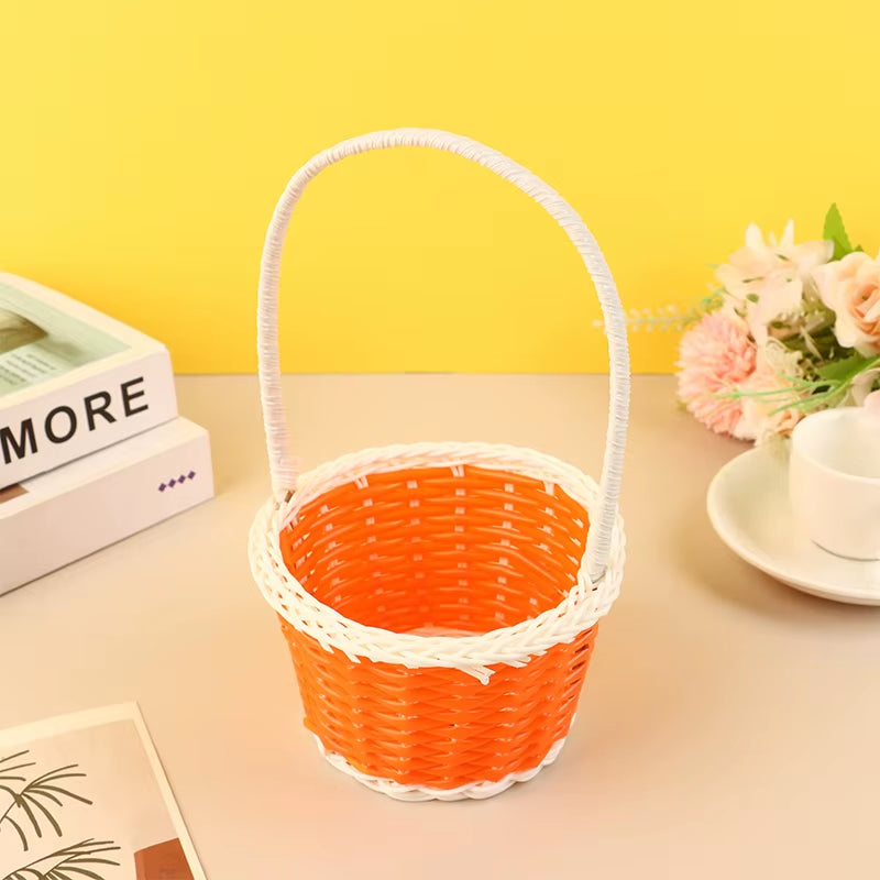 Plastic Rattan Woven Blue Easter Egg Basket round Storage Basket Home Gift Basket