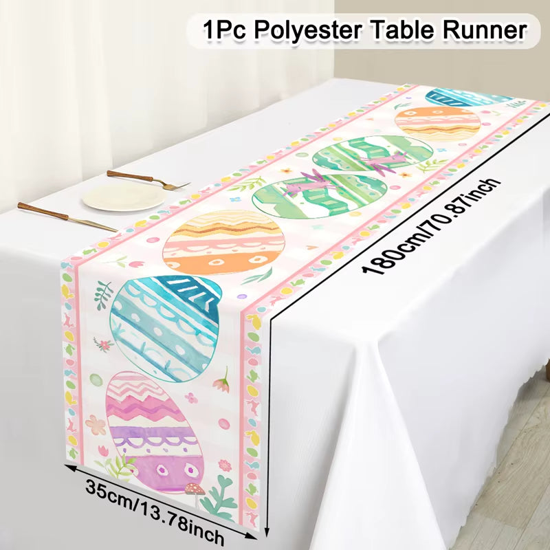 Easter Rabbit Table Runner Polyester Bunny Eggs Table Cover Spring Holiday Happy Easter Decoration for Home Kitchen Dining Table