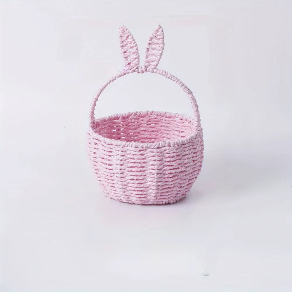 1 Piece of Paper Rope Woven Rabbit Ear Flower Basket Flower Shop Flower Arrangement Basket Souvenir Home Picnic Fruit Hand-Held