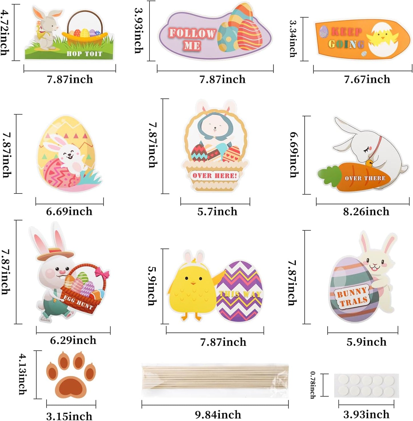 Easter Egg Hunt Signs -9 Pack Easter Hunting Arrows Kit for Kids with Sticks and 20Pcs Bunny Footprints for Easter Garden Decoration,Easter Party Game Supply