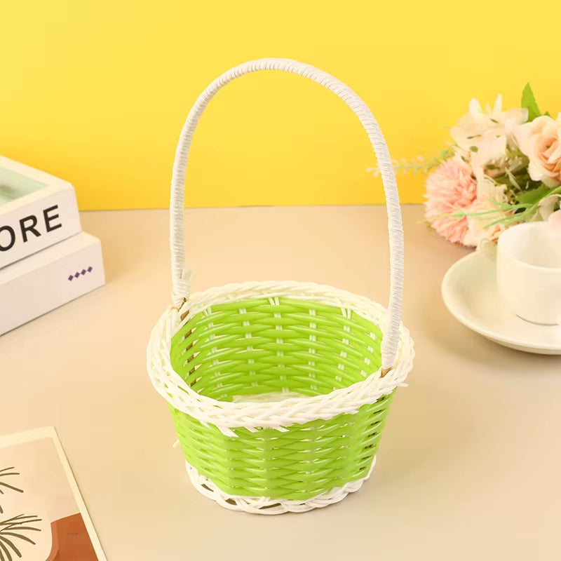 Plastic Rattan Woven Blue Easter Egg Basket round Storage Basket Home Gift Basket