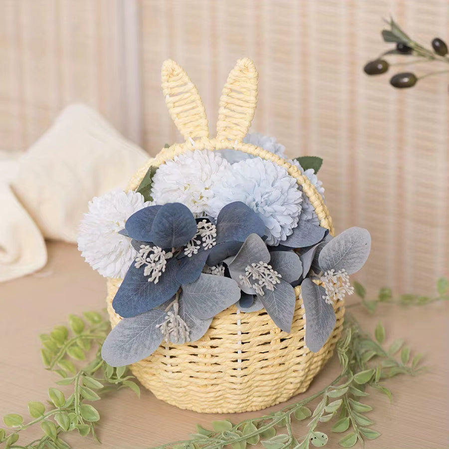 1 Piece of Paper Rope Woven Rabbit Ear Flower Basket Flower Shop Flower Arrangement Basket Souvenir Home Picnic Fruit Hand-Held