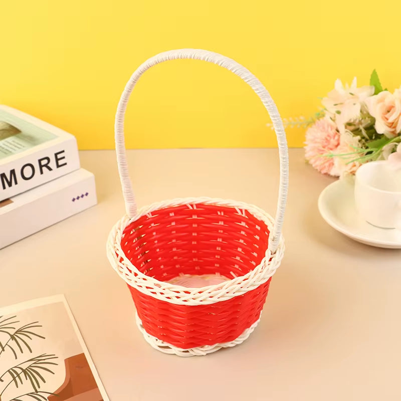 Plastic Rattan Woven Blue Easter Egg Basket round Storage Basket Home Gift Basket