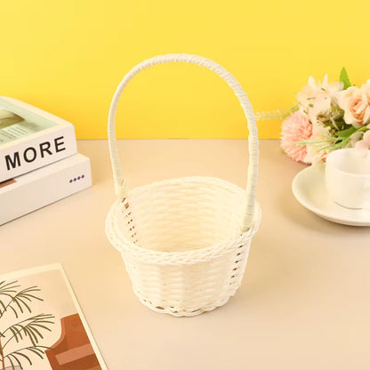 Plastic Rattan Woven Blue Easter Egg Basket round Storage Basket Home Gift Basket