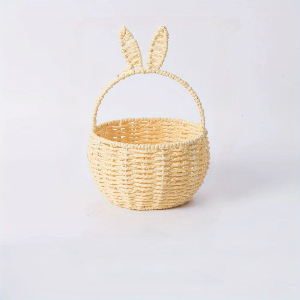 1 Piece of Paper Rope Woven Rabbit Ear Flower Basket Flower Shop Flower Arrangement Basket Souvenir Home Picnic Fruit Hand-Held