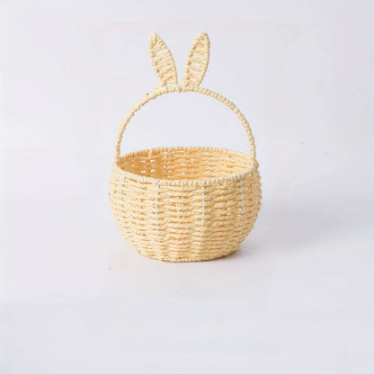 1 Piece of Paper Rope Woven Rabbit Ear Flower Basket Flower Shop Flower Arrangement Basket Souvenir Home Picnic Fruit Hand-Held