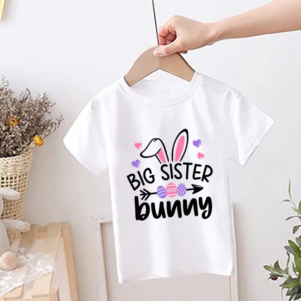 Little Sister Big Brother Bunny Print Shirt Easter Boys Girls T-Shirt Sibling Matching Outfit Kids Tops Tee Baby Bodysuit 1 Pcs