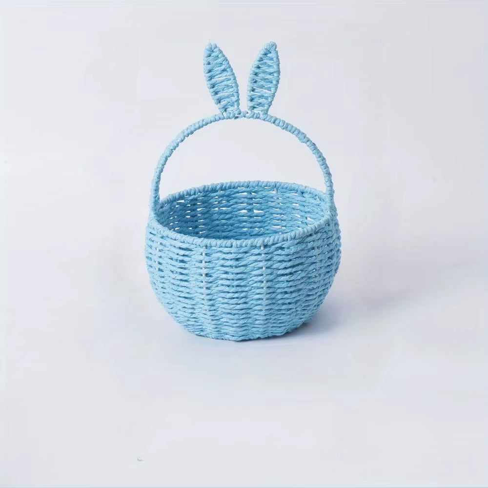 1 Piece of Paper Rope Woven Rabbit Ear Flower Basket Flower Shop Flower Arrangement Basket Souvenir Home Picnic Fruit Hand-Held