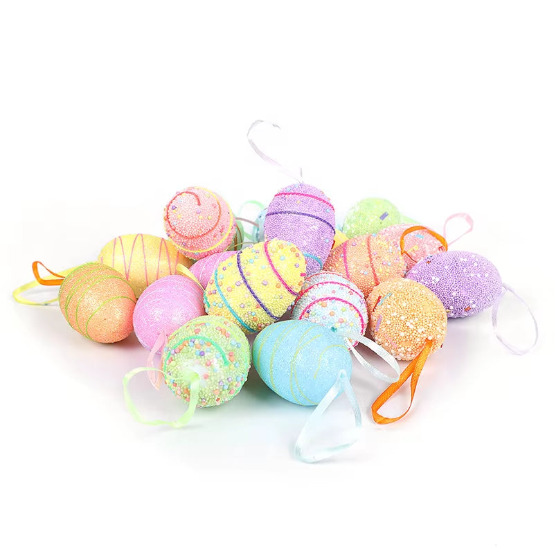 24/6Pcs Painted Foam Easter Eggs Rabbit Hanging Ornaments Decoration for Home Easter Tree Pendants Basket Decor Kids Gift 2025