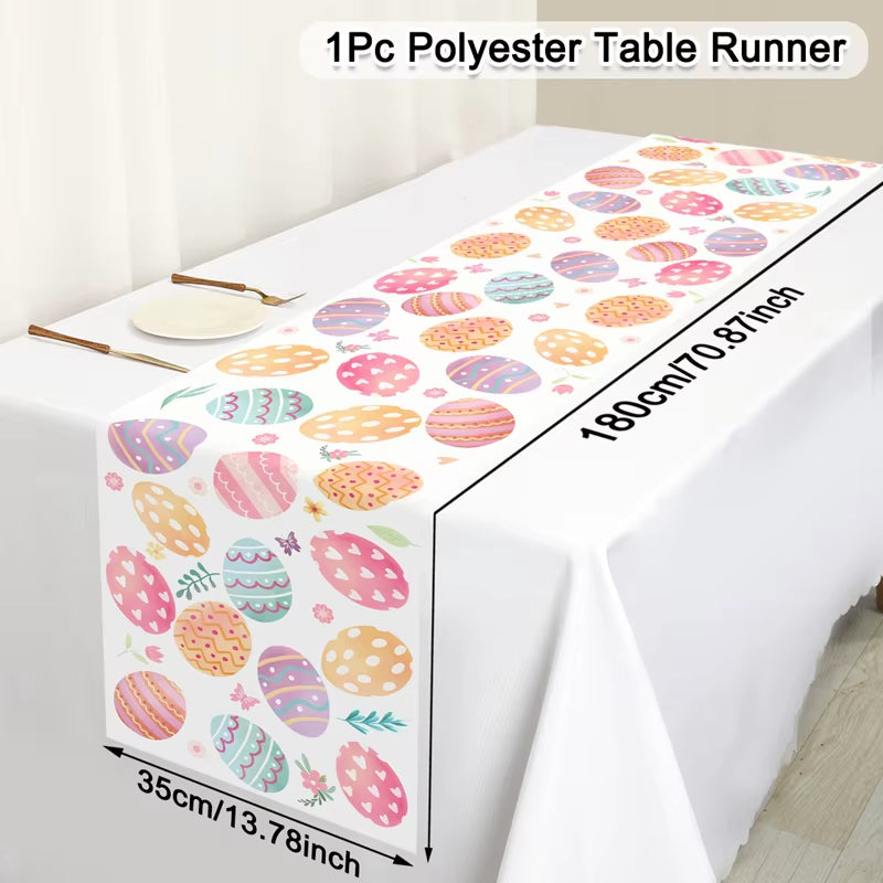 Easter Rabbit Table Runner Polyester Bunny Eggs Table Cover Spring Holiday Happy Easter Decoration for Home Kitchen Dining Table