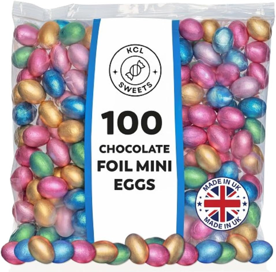 Foil Chocolate Mini Eggs - Pack of 100 Mixed Colour Chocolate Eggs - Bulk Chocolate Eggs Easter Hunt Treats - Creamy Mini Chocolate Eggs for Easter Parties & Celebrations - 500G Approx