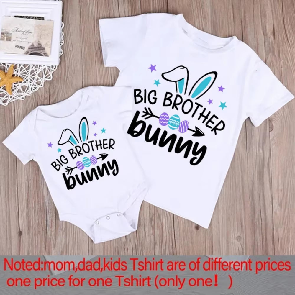 Little Sister Big Brother Bunny Print Shirt Easter Boys Girls T-Shirt Sibling Matching Outfit Kids Tops Tee Baby Bodysuit 1 Pcs