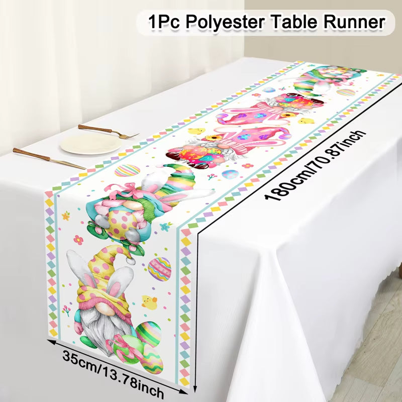 Easter Rabbit Table Runner Polyester Bunny Eggs Table Cover Spring Holiday Happy Easter Decoration for Home Kitchen Dining Table