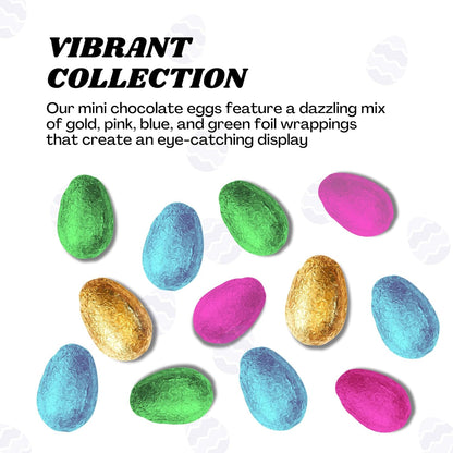 Foil Chocolate Mini Eggs - Pack of 100 Mixed Colour Chocolate Eggs - Bulk Chocolate Eggs Easter Hunt Treats - Creamy Mini Chocolate Eggs for Easter Parties & Celebrations - 500G Approx