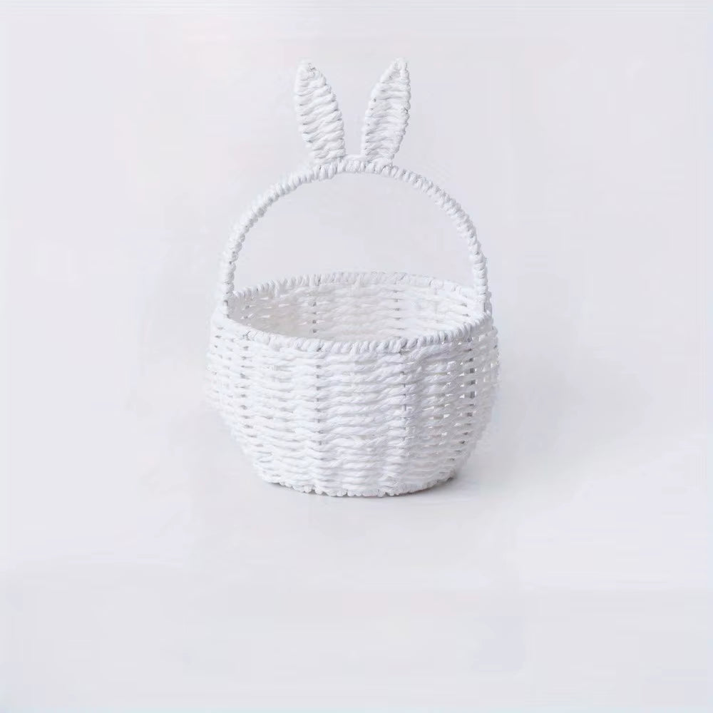 1 Piece of Paper Rope Woven Rabbit Ear Flower Basket Flower Shop Flower Arrangement Basket Souvenir Home Picnic Fruit Hand-Held