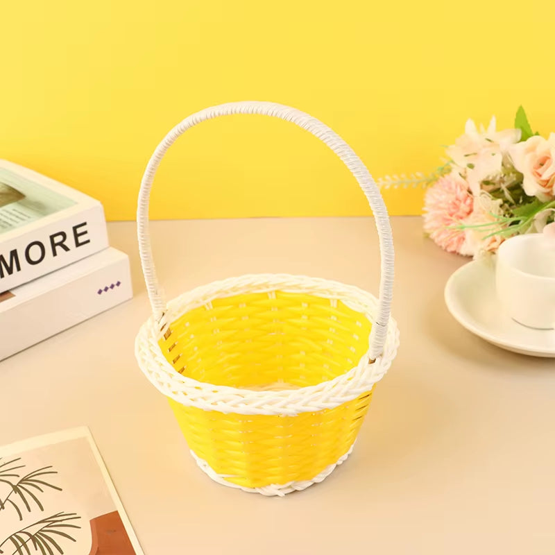 Plastic Rattan Woven Blue Easter Egg Basket round Storage Basket Home Gift Basket