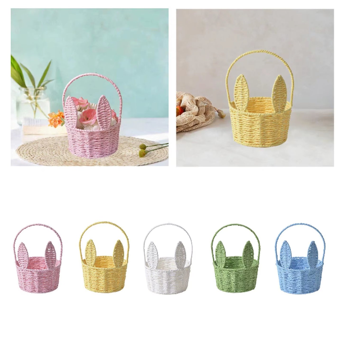 Easter Bunny Basket Woven Flower Basket Easter Decoration with Handle, Flower